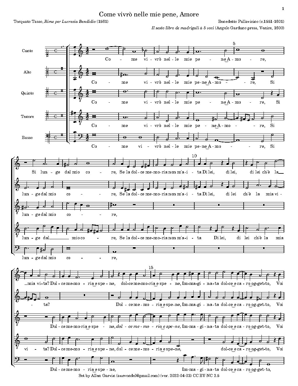 Come vivrò nelle mie pene - Choir Script PDF Thumbnail