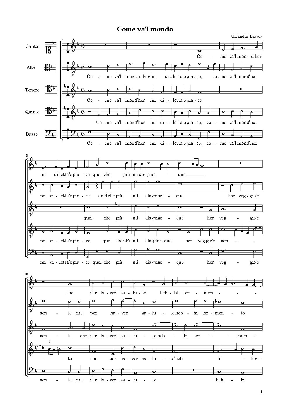 Come va'l mond 'hor mi diletta e piace - Choir Script PDF Thumbnail