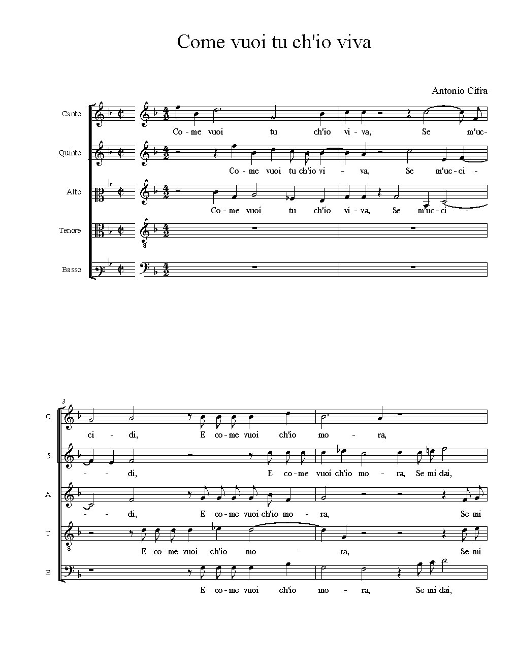 Come vuoi tu ch'io viva - Choir Script PDF Thumbnail