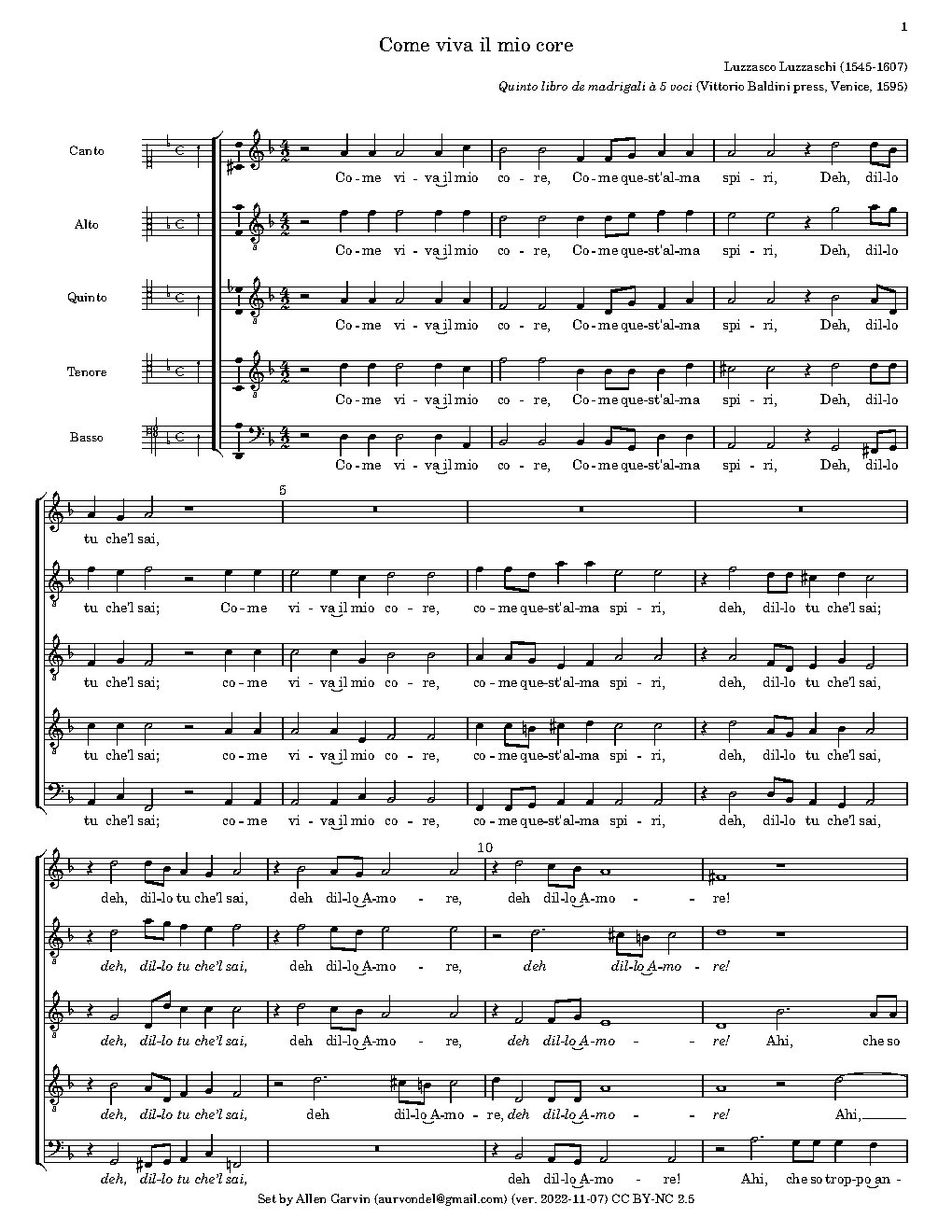 Come viva il mio core - Choir Script PDF Thumbnail