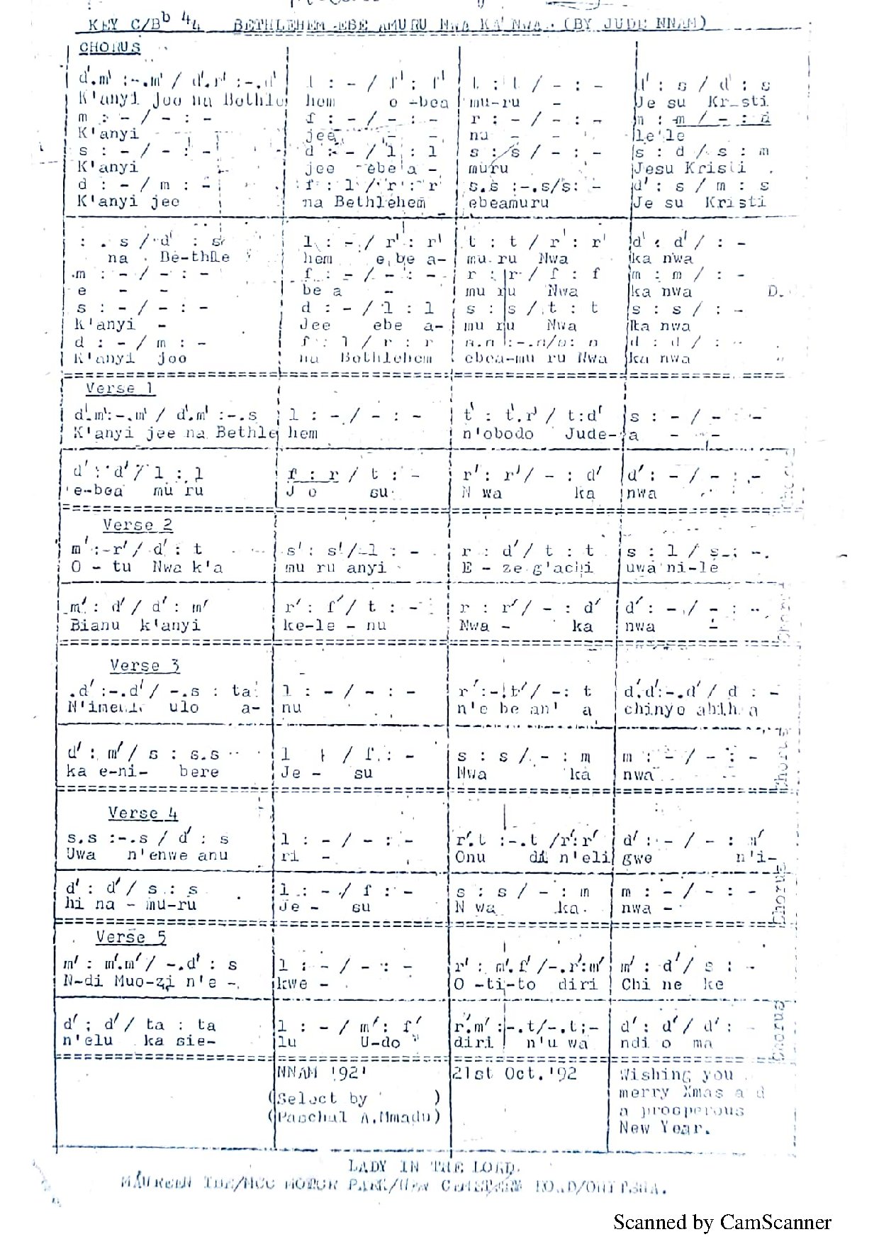 K Anyi Je Na Bethlehem ~ Jude Nnam - Download Choir Script PDF