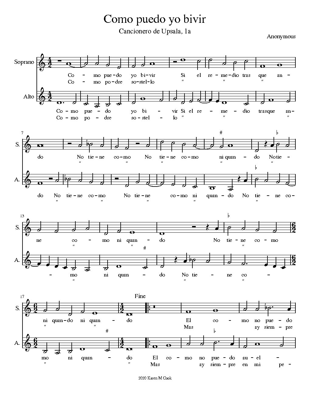 Como puedo yo bivir - Choir Script PDF Thumbnail