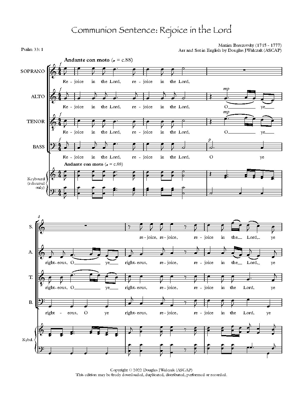 Communion Sentence: Rejoice in the Lord - Choir Script PDF Thumbnail