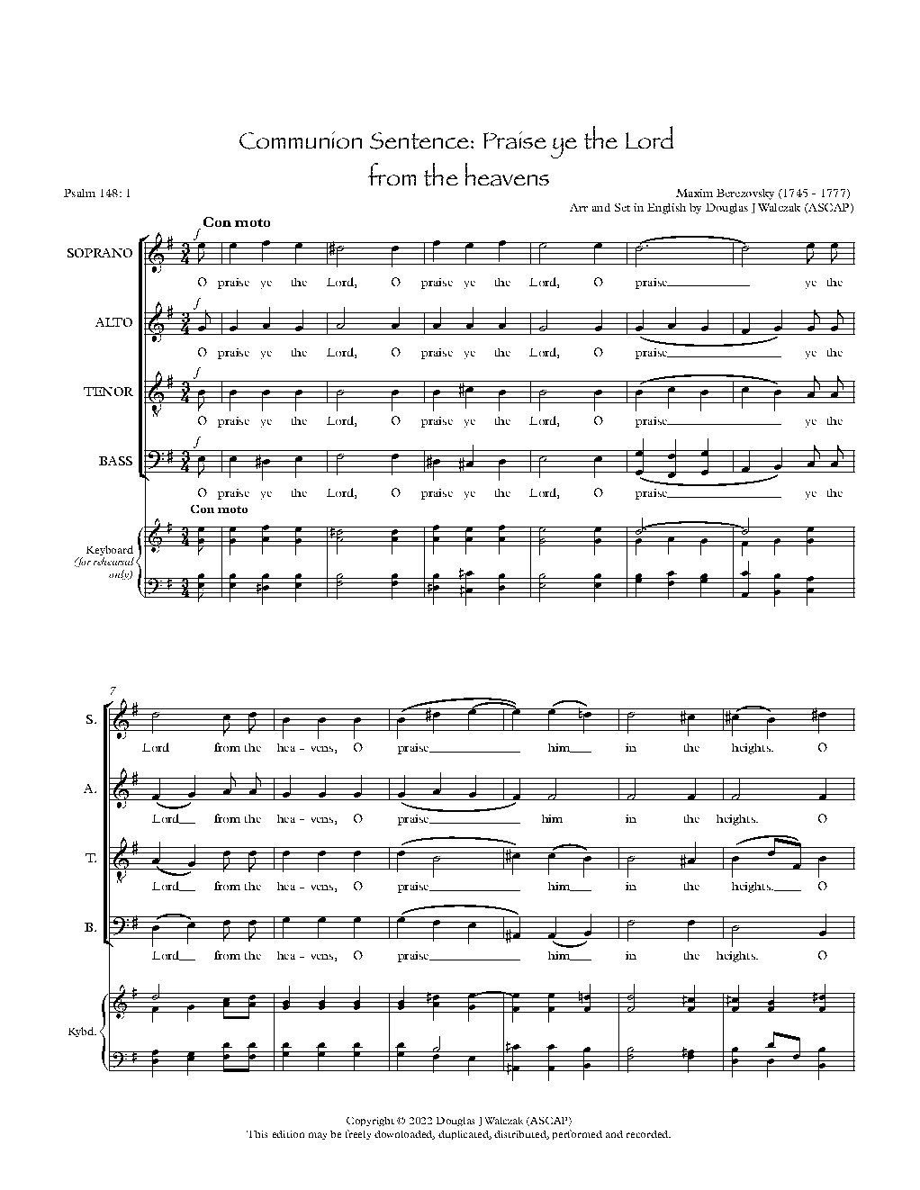 Communion Sentence: Praise the Lord from the heavens - Choir Script PDF Thumbnail