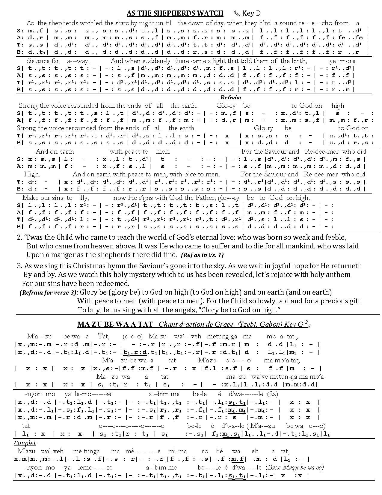 As The Shepherds Watch - Download Choir Script PDF