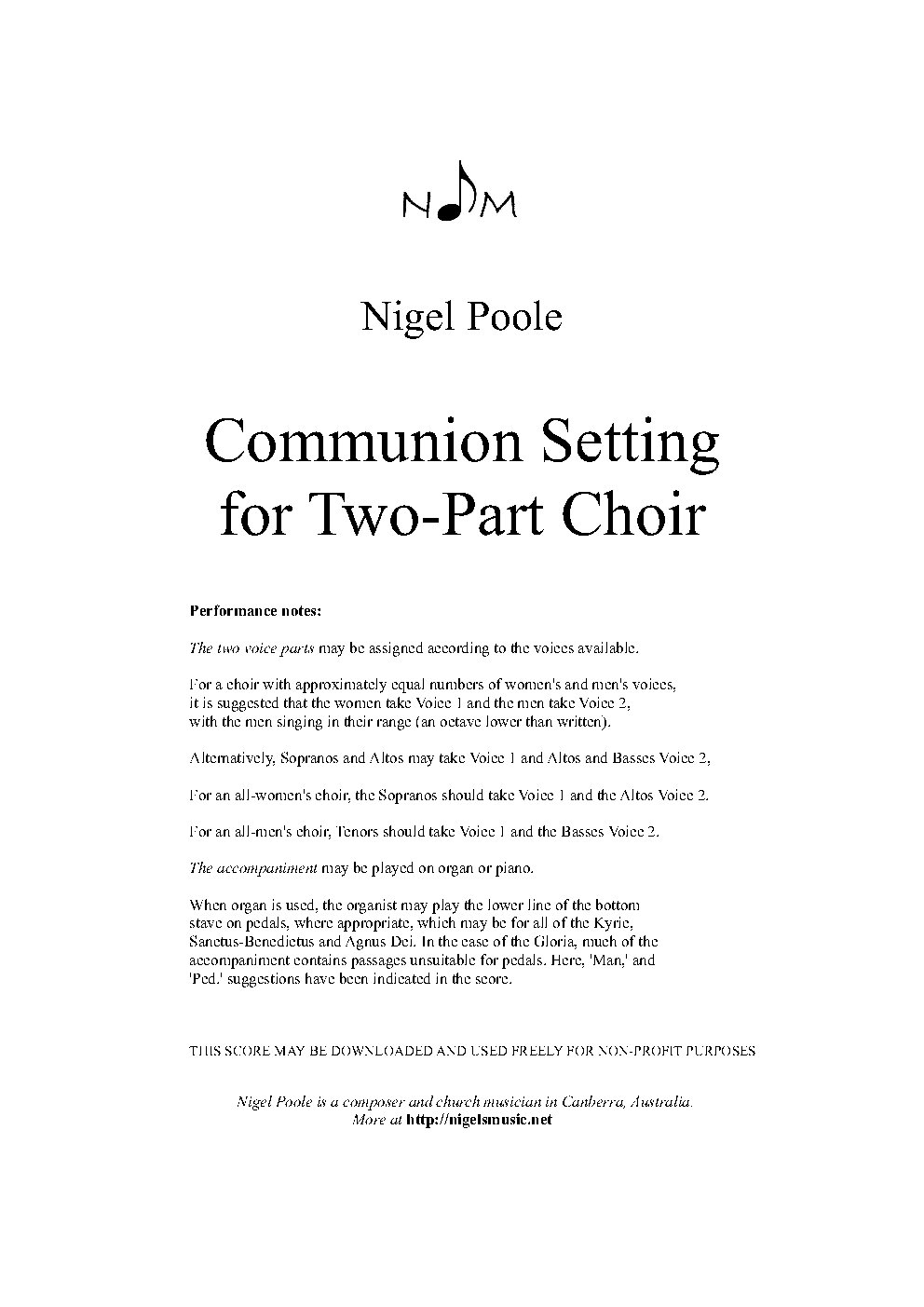 Communion Setting for Two-Part Choir - Choir Script PDF Thumbnail