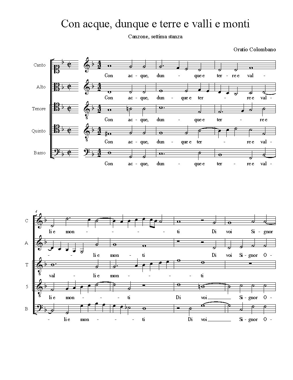 Con acque , dunque e terre e valli e monti - Choir Script PDF Thumbnail