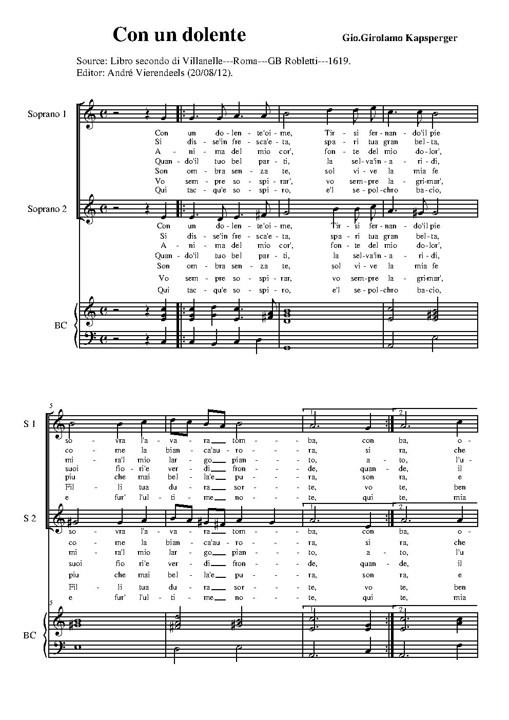 Con un dolente - Choir Script PDF Thumbnail