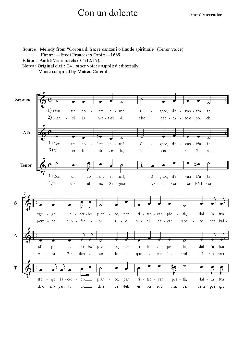 Con un dolente - Choir Script PDF Thumbnail