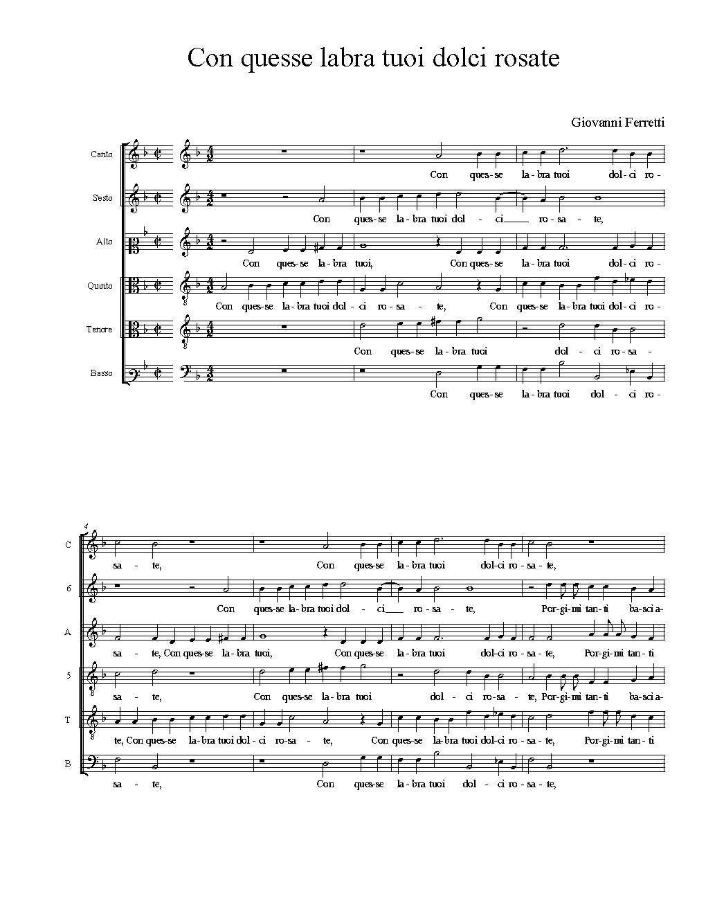 Con quesse labra tuoi dolci rosate - Choir Script PDF Thumbnail