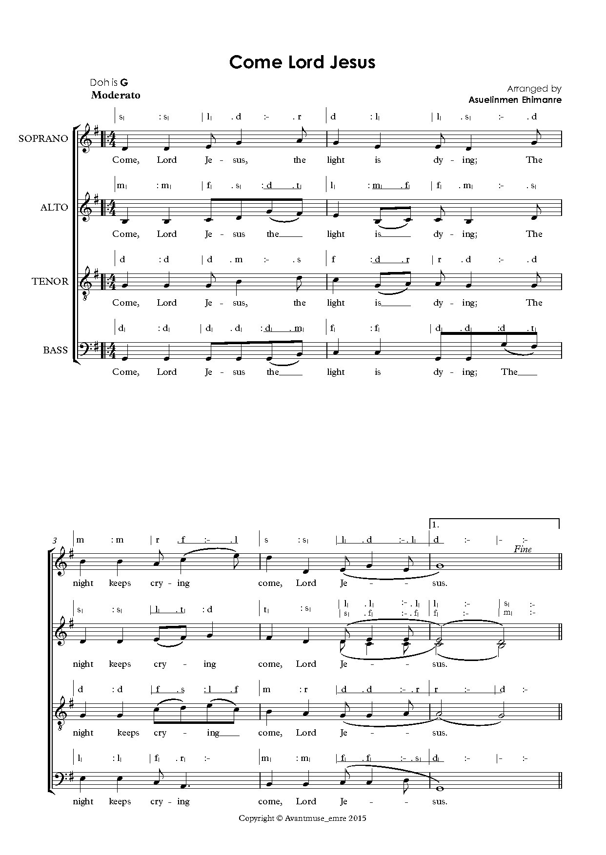 Come Lord Jesus - Full Score Edit - Download Choir Script PDF