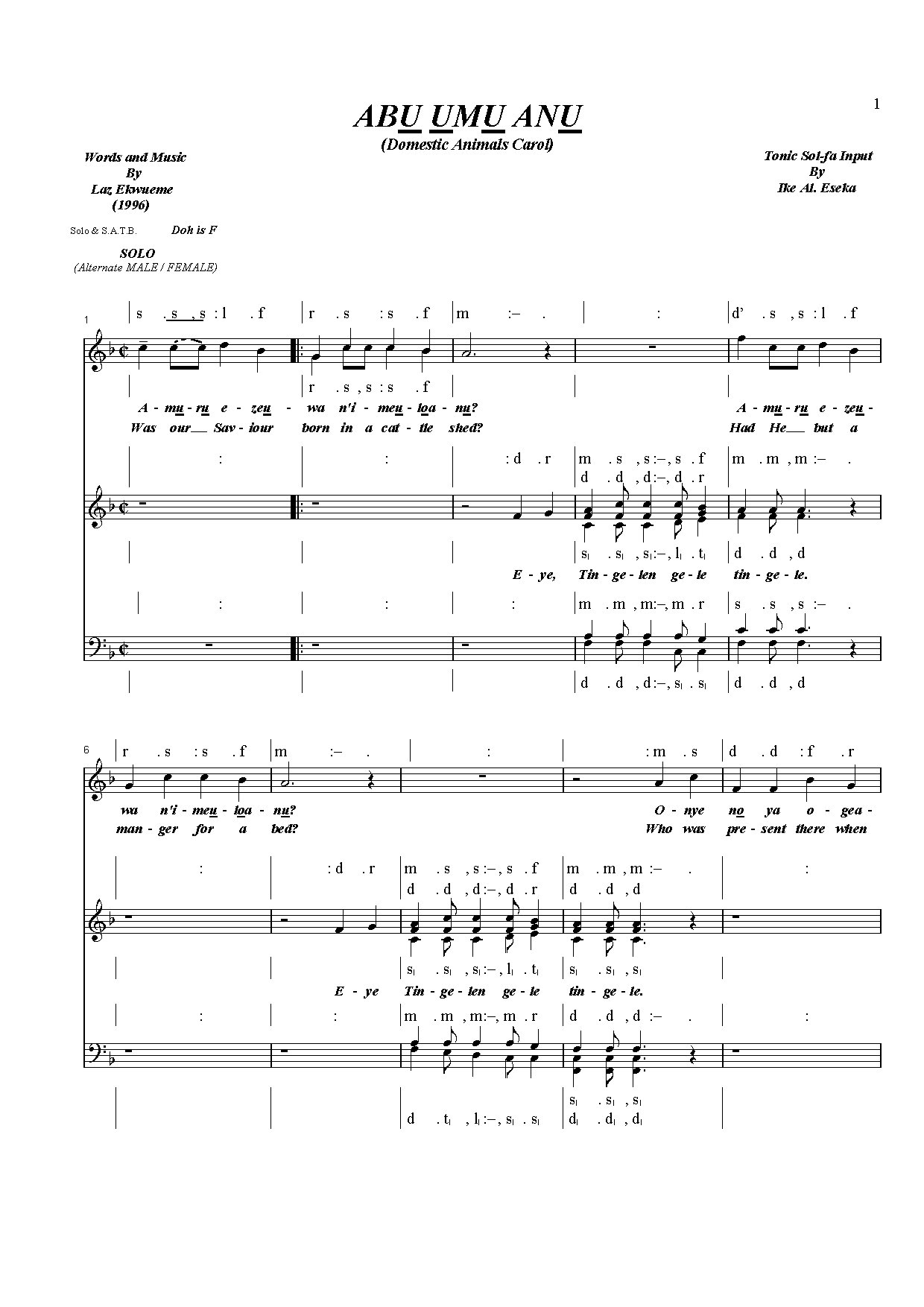 Animal Carol - Download Choir Script PDF