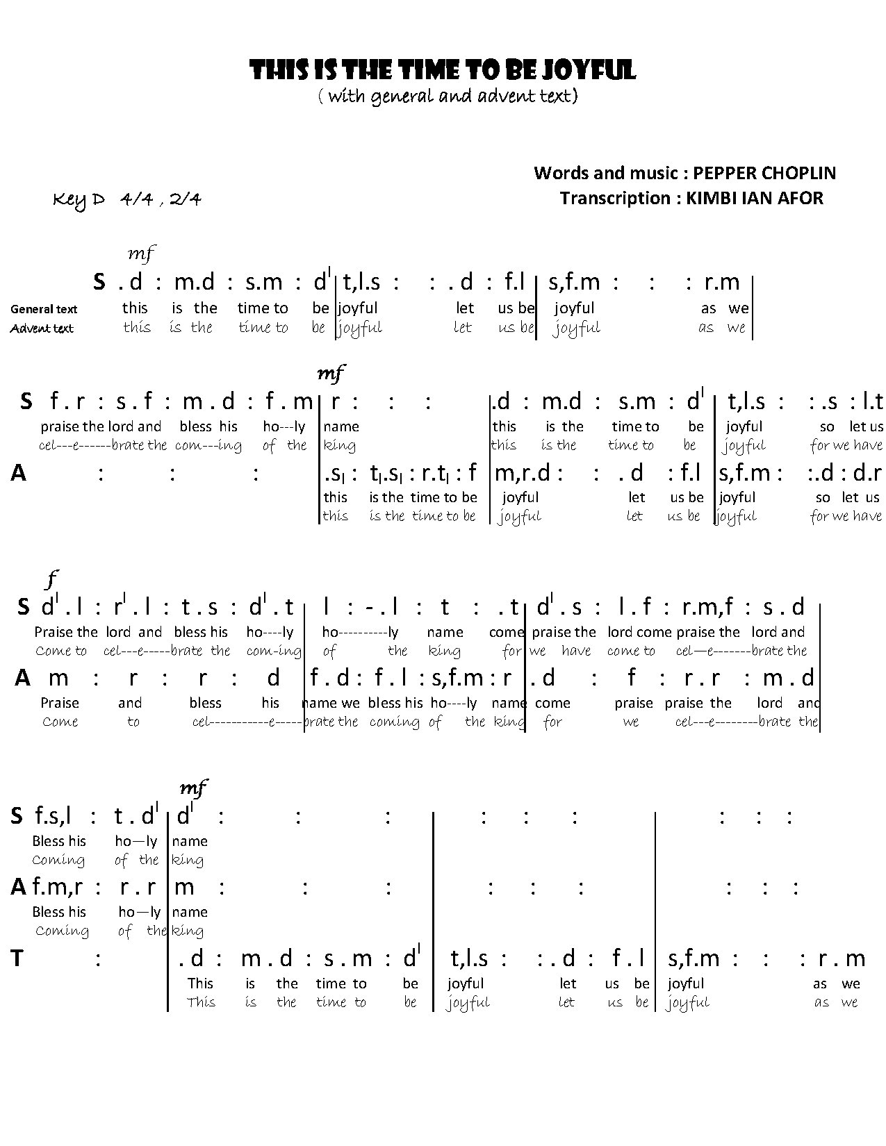 This Is The Time To Be Joyful - Download Choir Script PDF