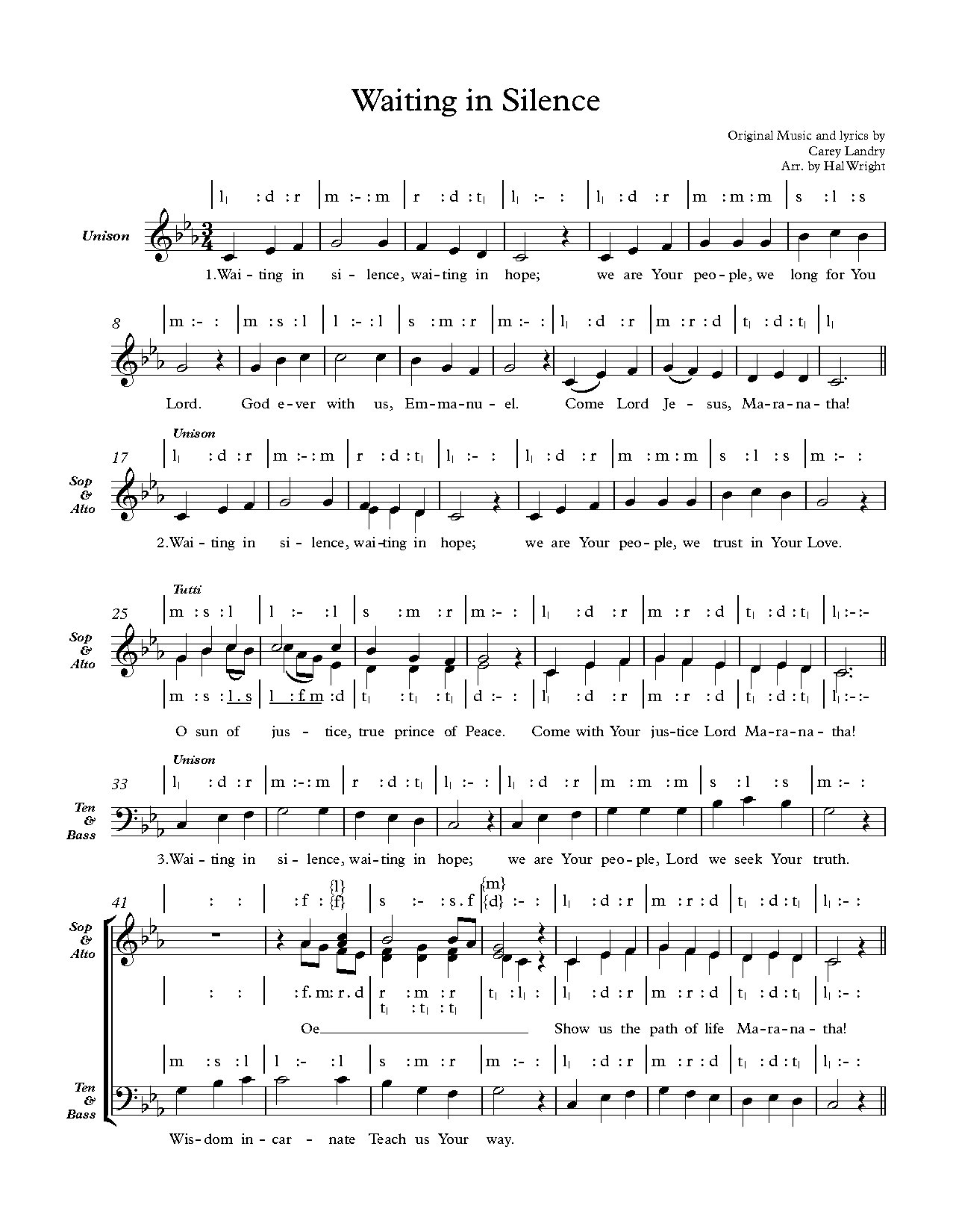 Waiting In Silence (voice Score) - Download Choir Script PDF