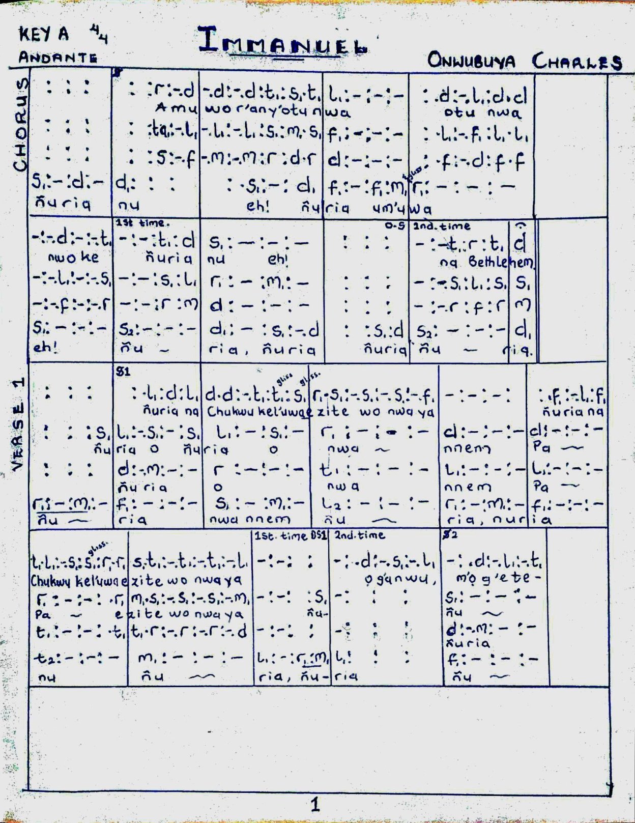 Immanuel ~ Onwubuya Charles - Download Choir Script PDF