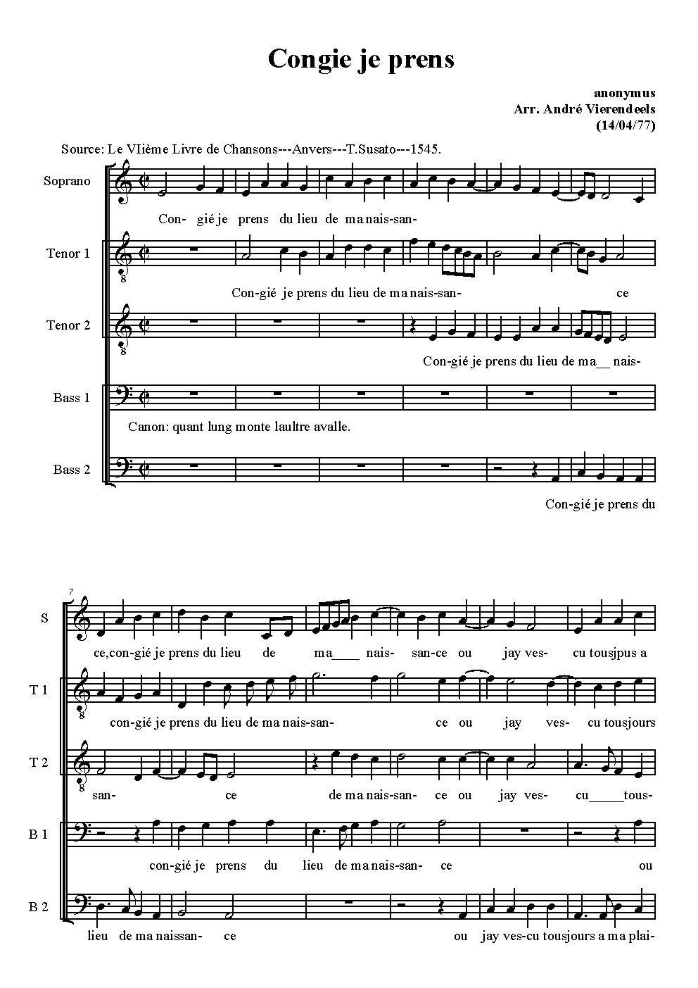 Congié je prens - Choir Script PDF Thumbnail