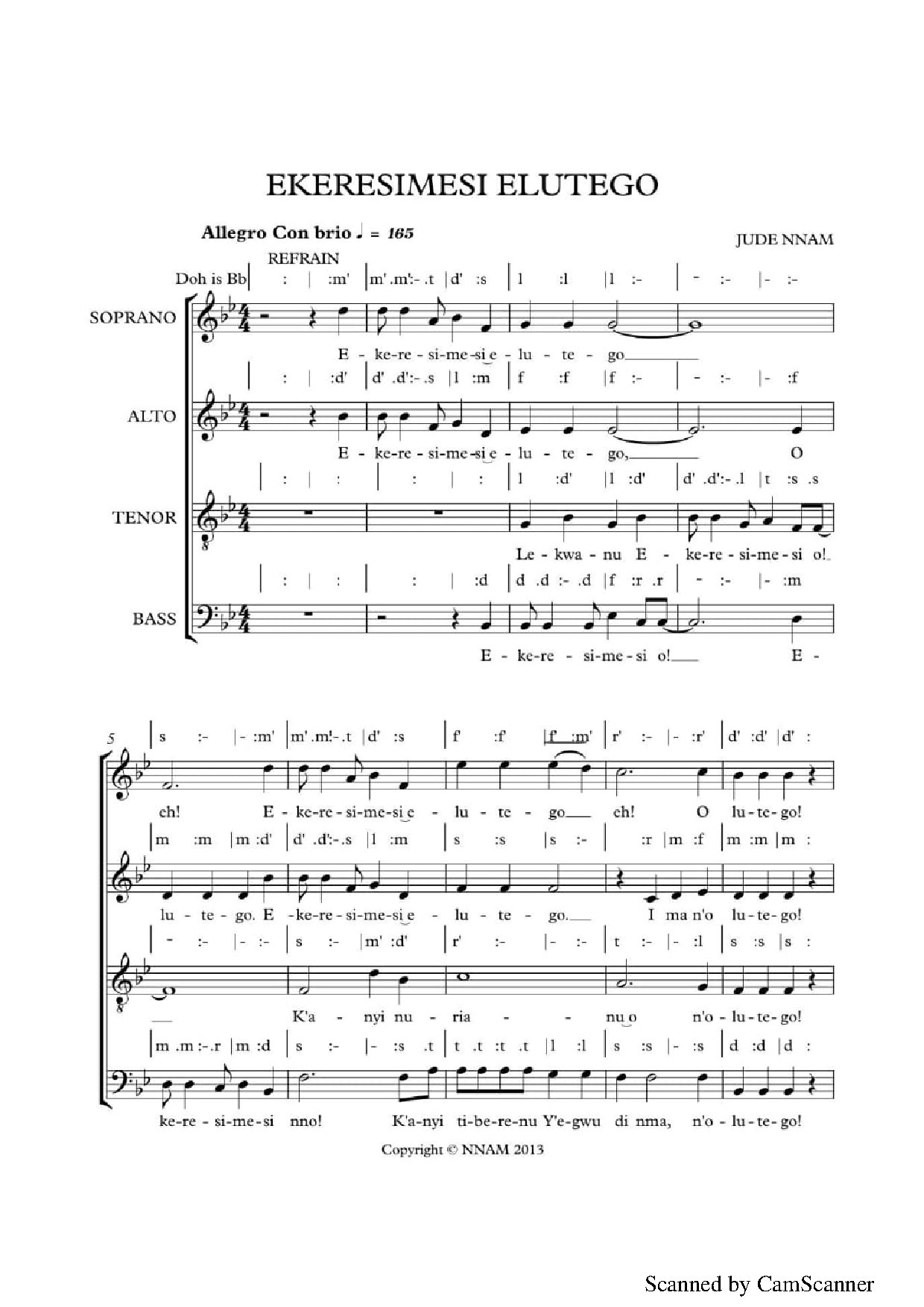 Ekeresimesi Erutego ~ Jude Nnam - Download Choir Script PDF