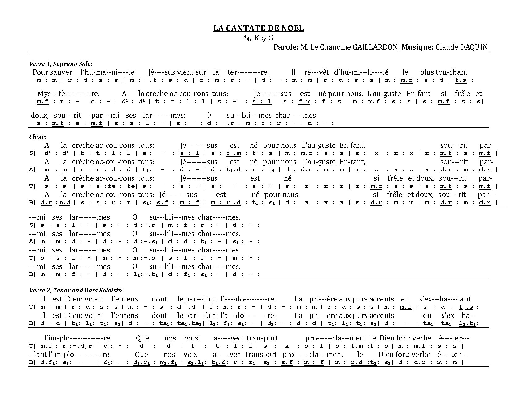 La Cantate De Noel - Download Choir Script PDF