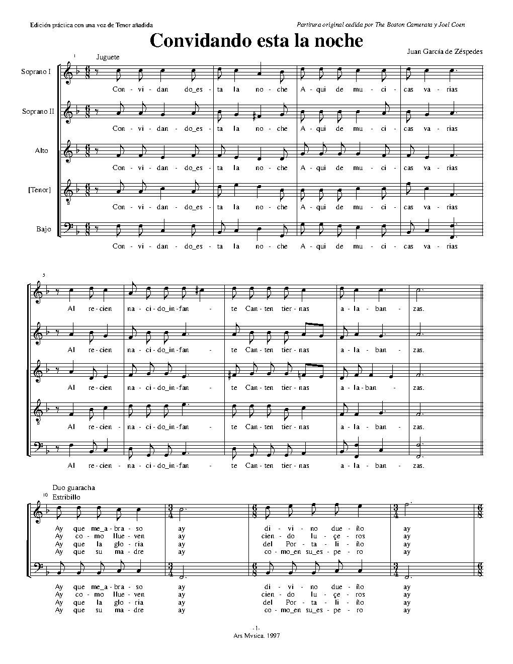 Convidando está la noche - Choir Script PDF Thumbnail
