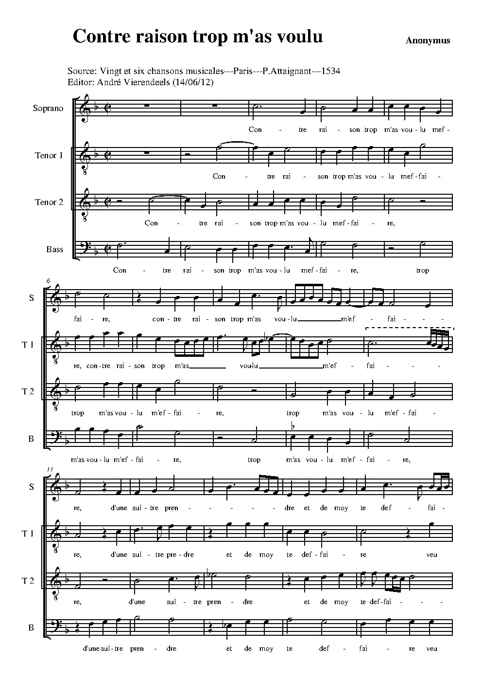 Contre raison trop m'as voulu - Choir Script PDF Thumbnail