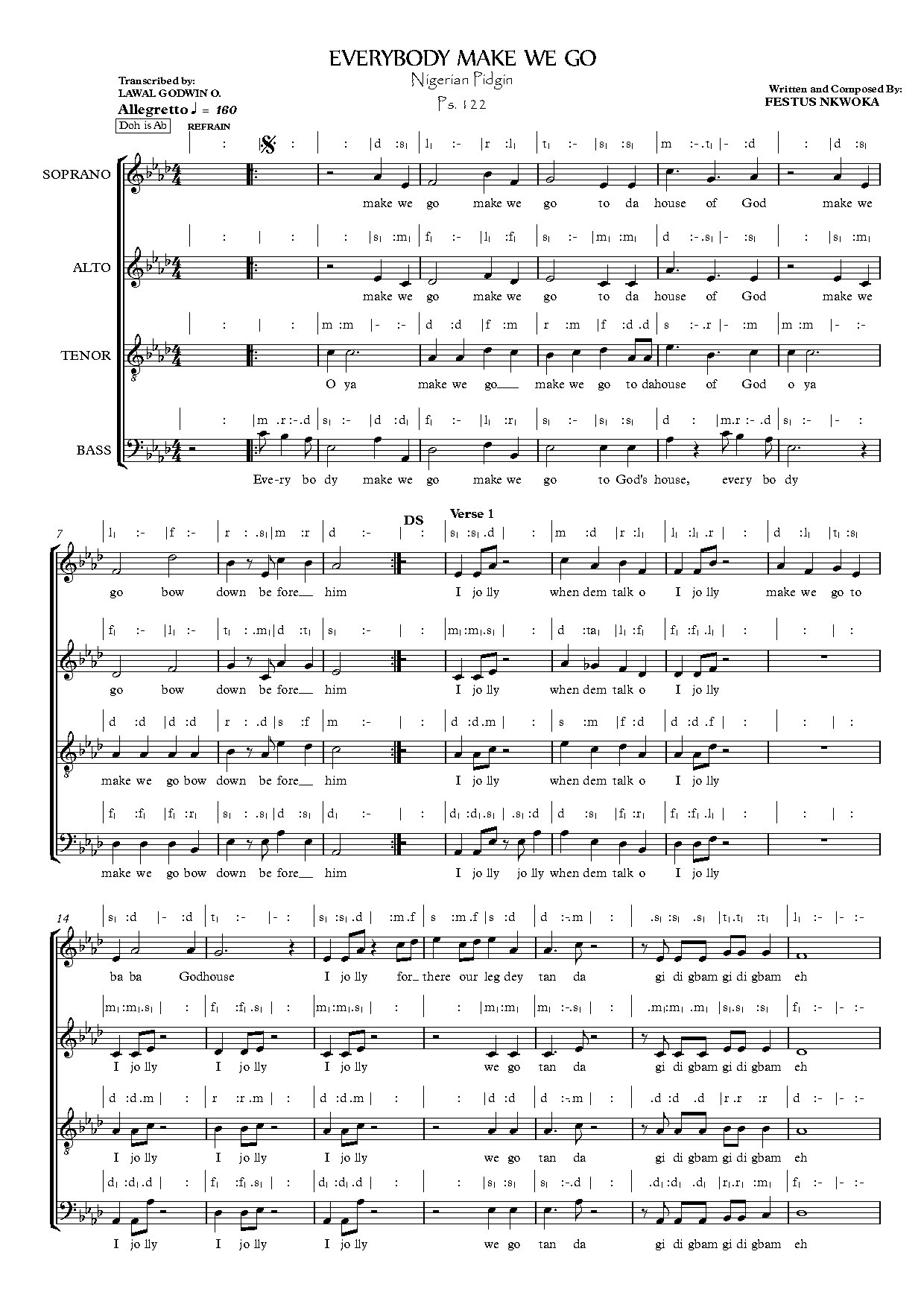 Everybody Make We Go - Download Choir Script PDF