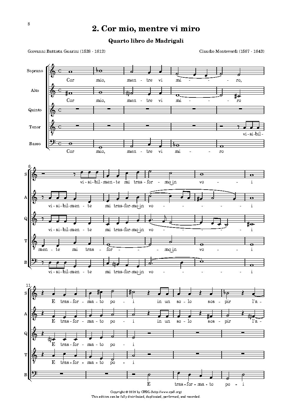 Cor mio, mentre vi miro