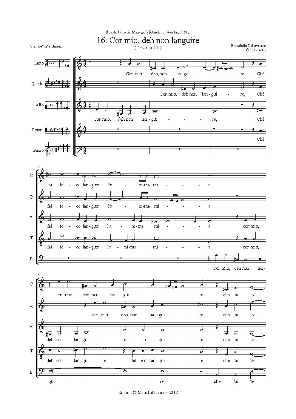 Cor mio deh non languire - Choir Script PDF Thumbnail