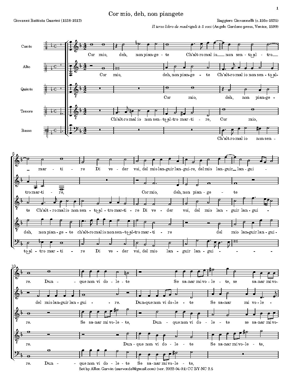 Cor mio, deh, non piangete