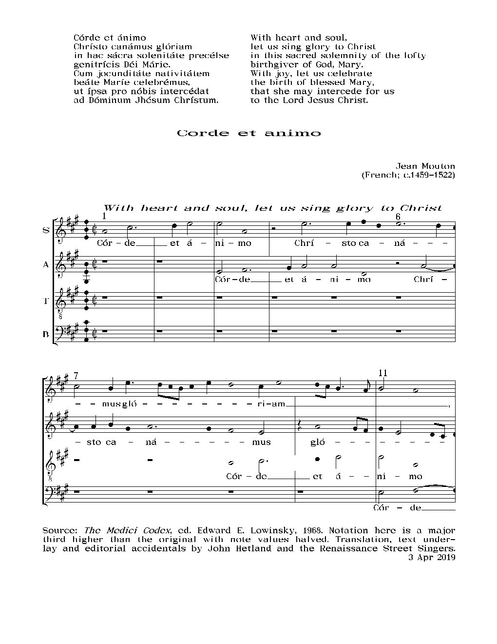 Corde et animo - Choir Script PDF Thumbnail