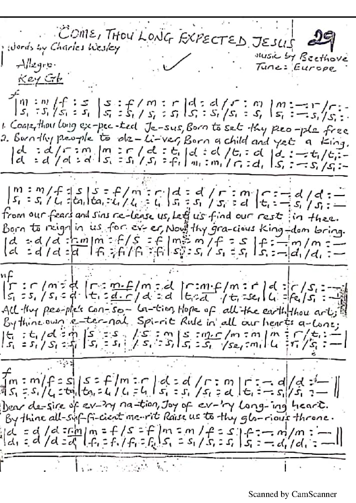 Come Thou Long Expected Jesus - Download Choir Script PDF