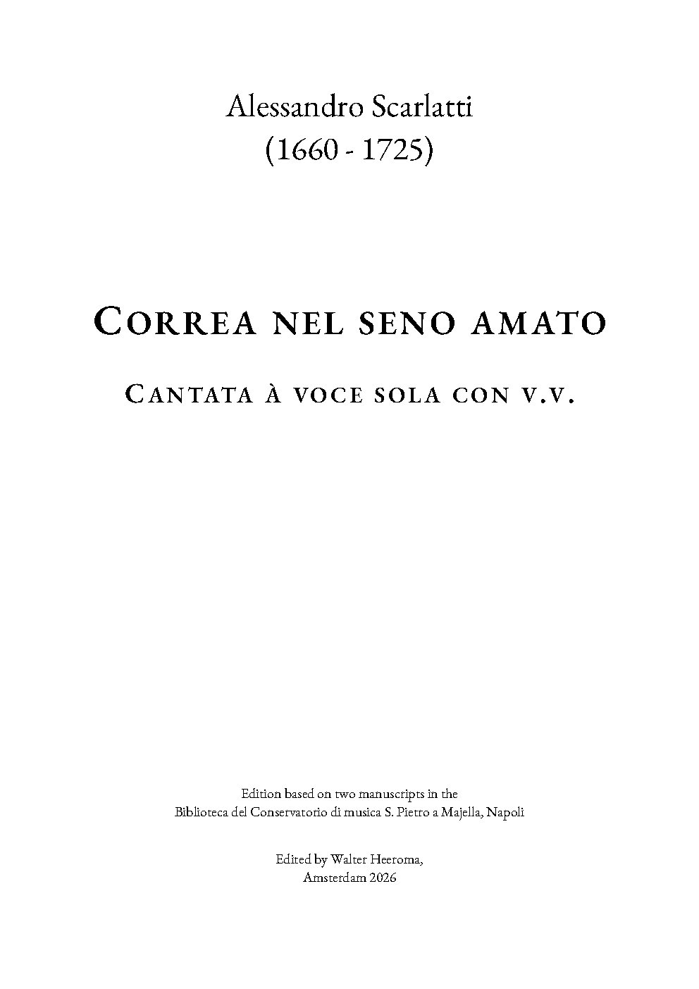 Correa nel seno amato. Cantata à voce sola con v.v. - Choir Script PDF Thumbnail