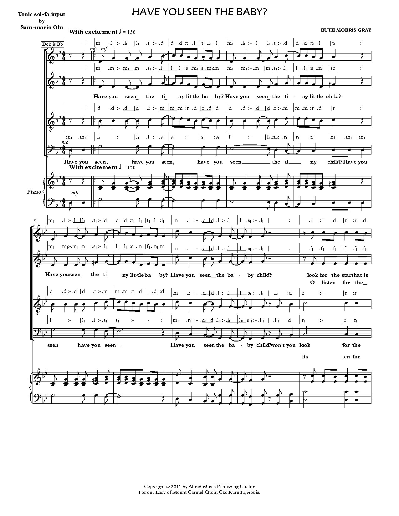 Have You Seen The Baby - Full Score - Download Choir Script PDF