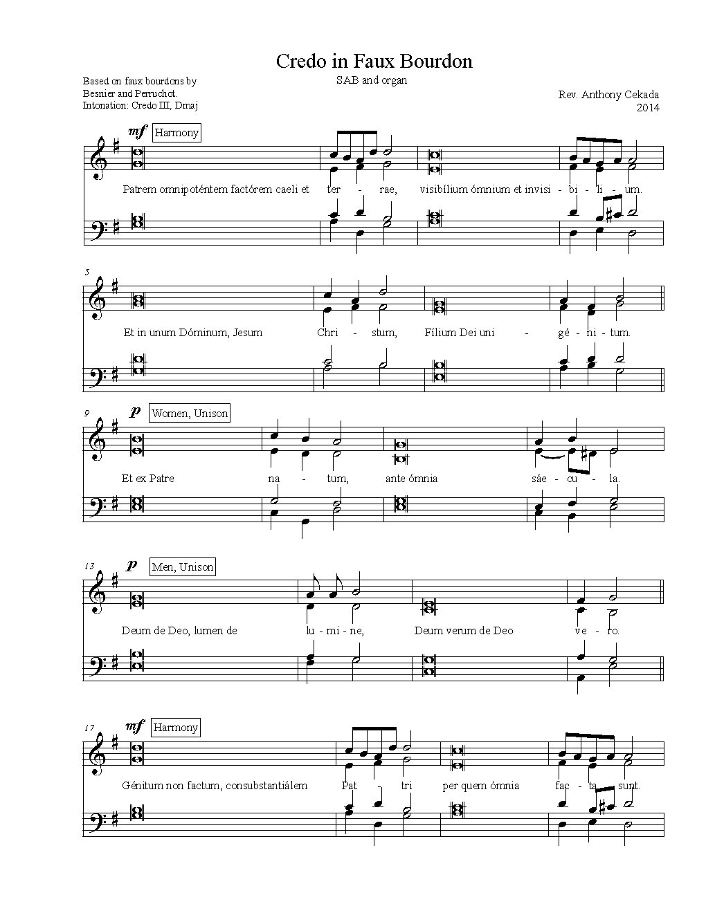 Credo in Faux Bourdon