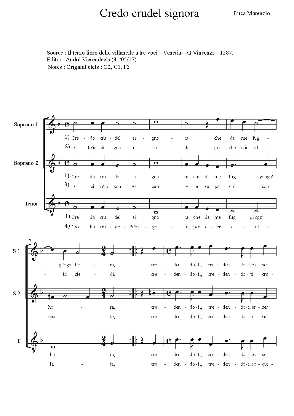 Credo crudel signora - Choir Script PDF Thumbnail