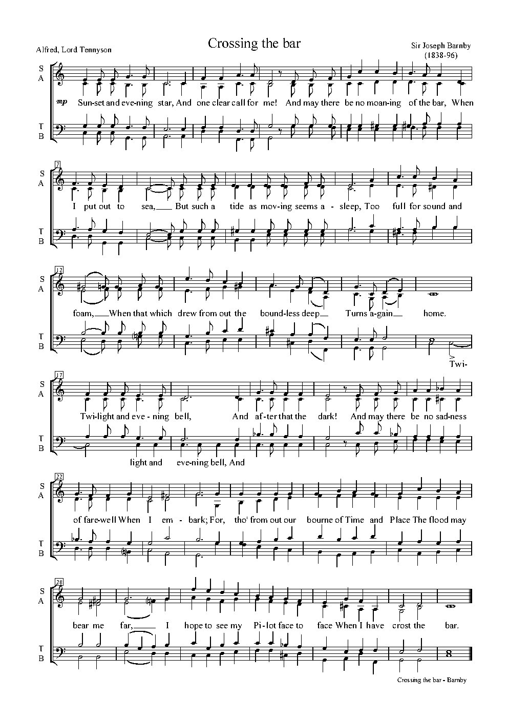 Crossing the Bar - Choir Script PDF Thumbnail