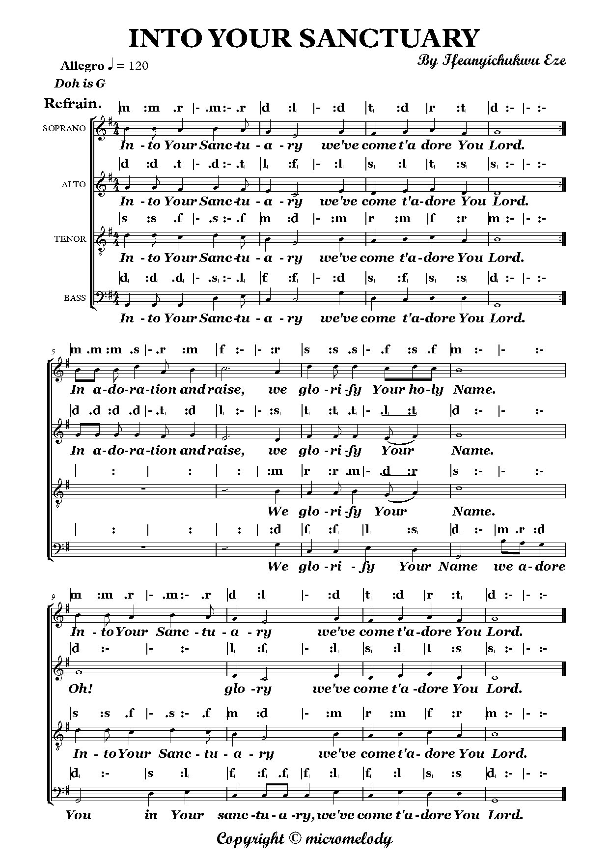 Into Your Sanctuary - Full Score - Download Choir Script PDF