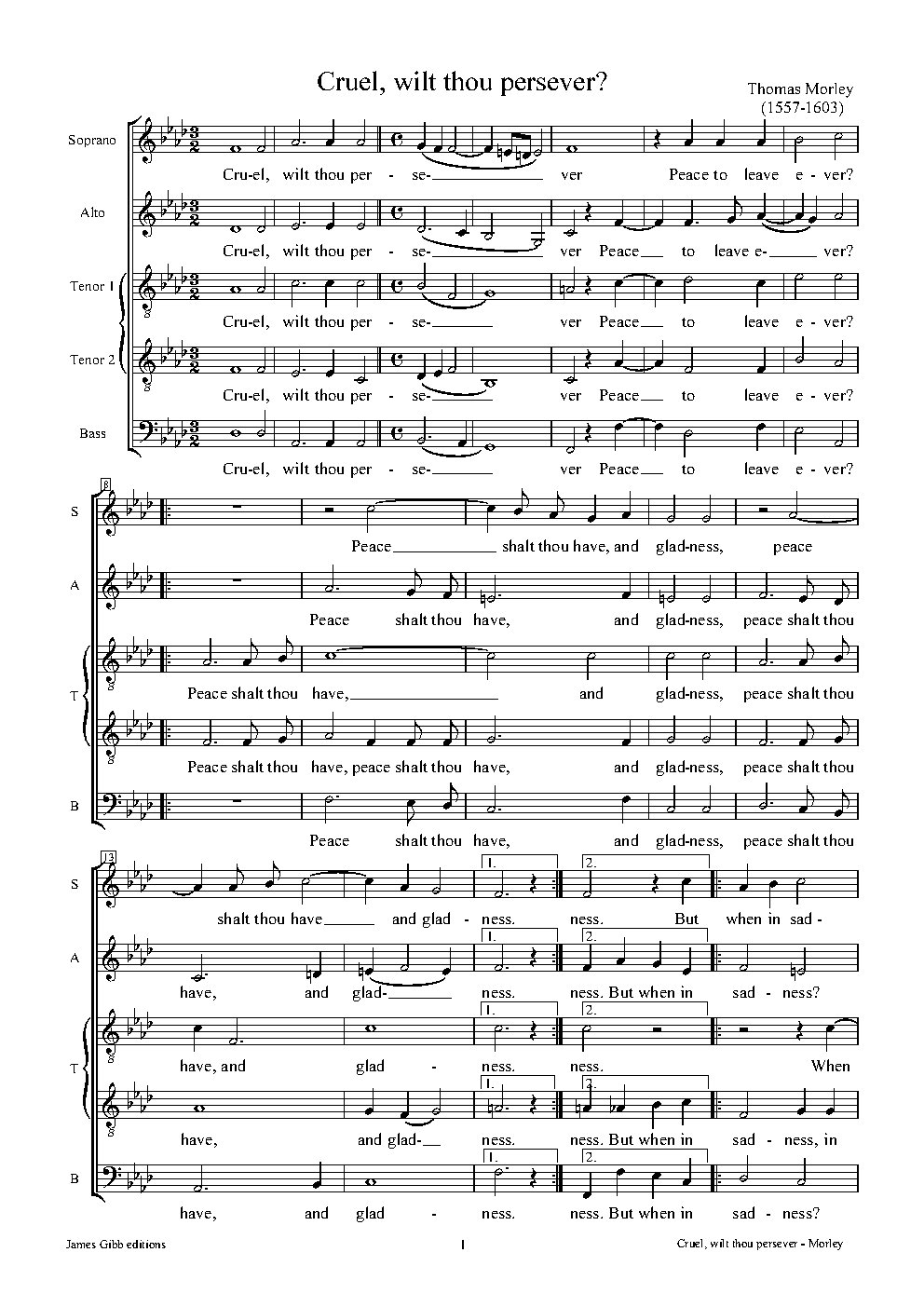 Cruel, wilt thou persever - Choir Script PDF Thumbnail