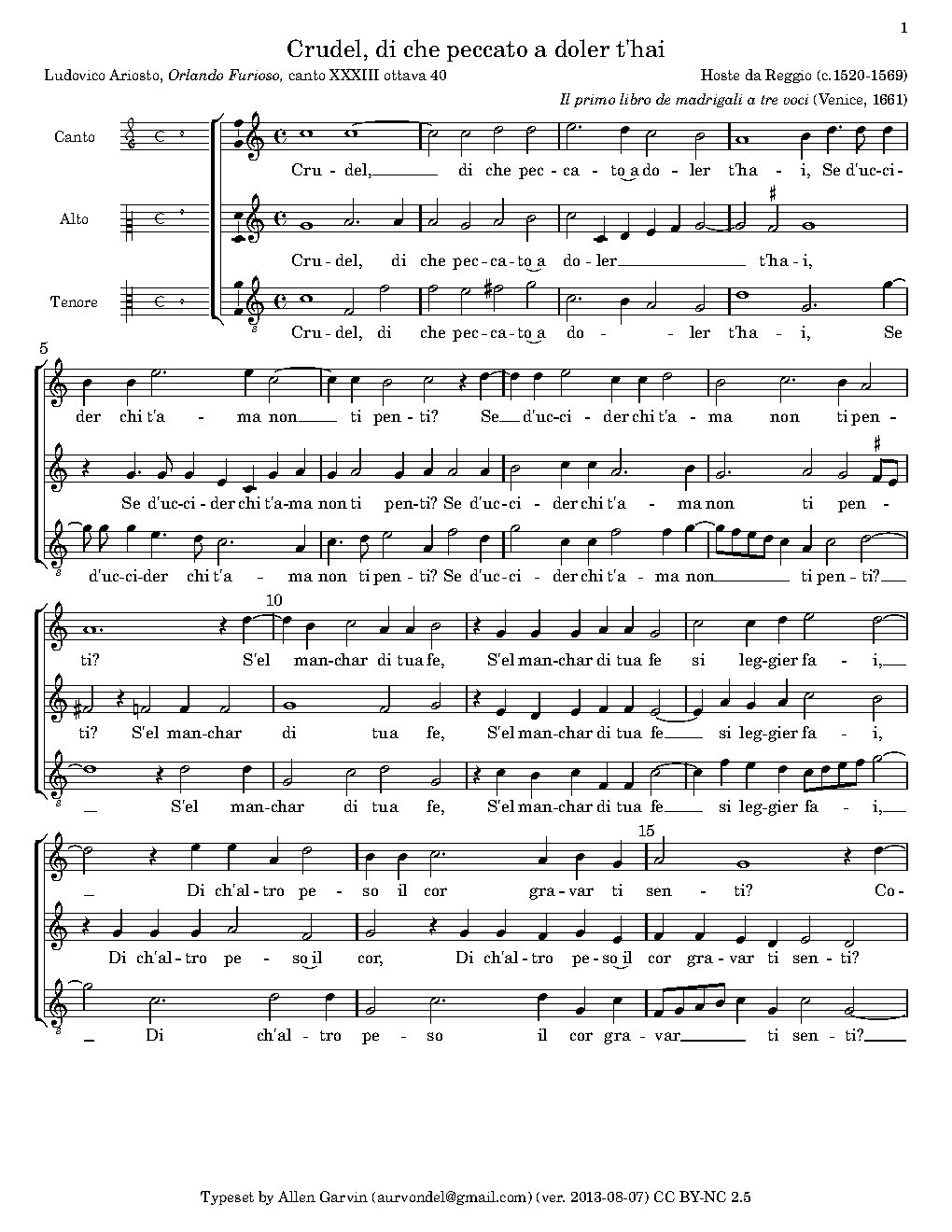 Crudel, di che peccato a doler t'hai - Choir Script PDF Thumbnail