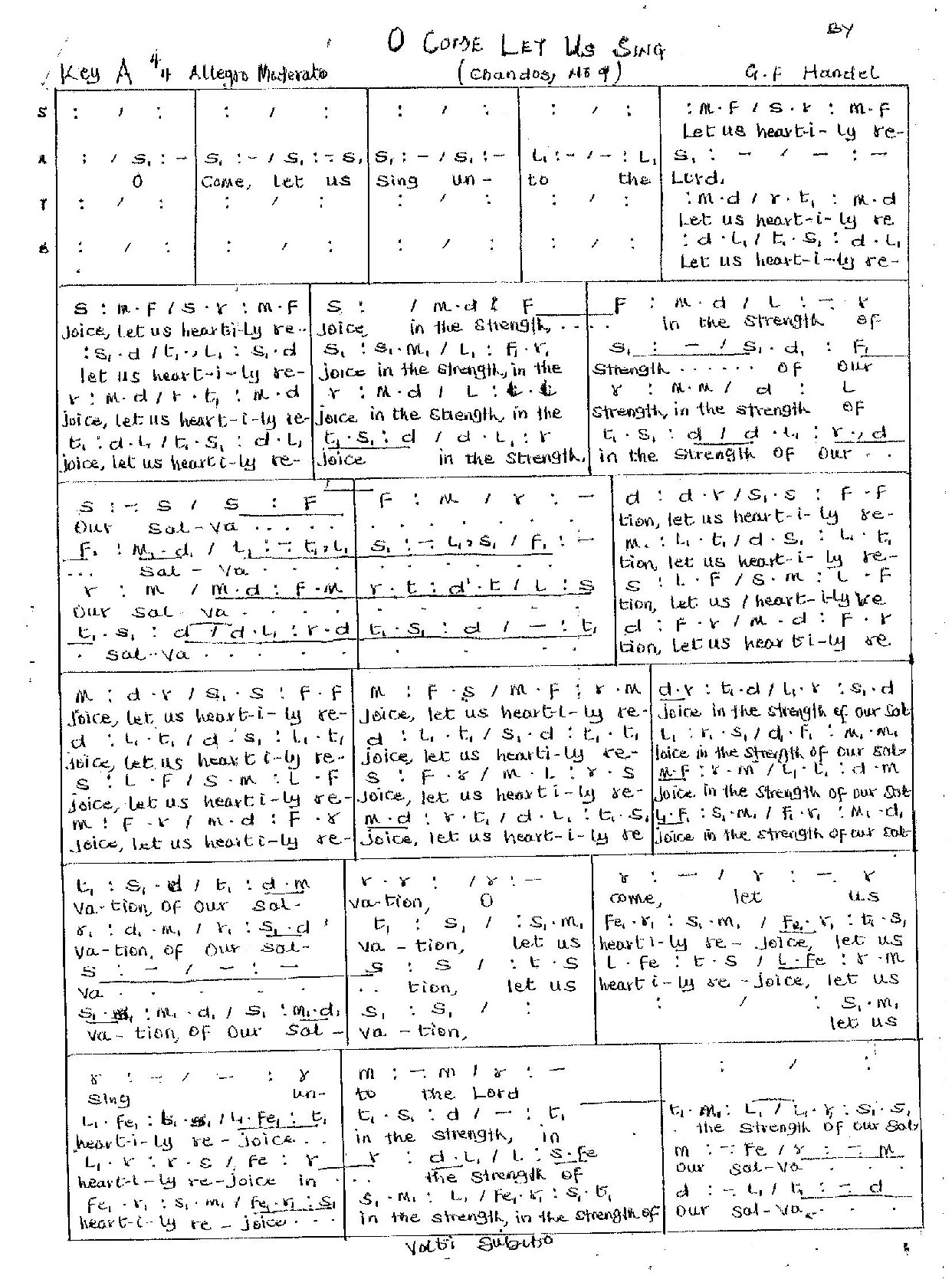 O Come Let Us Sing Unto The Lord Gf Handel Chandos - Download Choir Script PDF