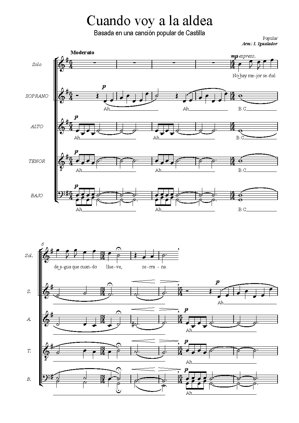 Cuando voy a la aldea - Choir Script PDF Thumbnail