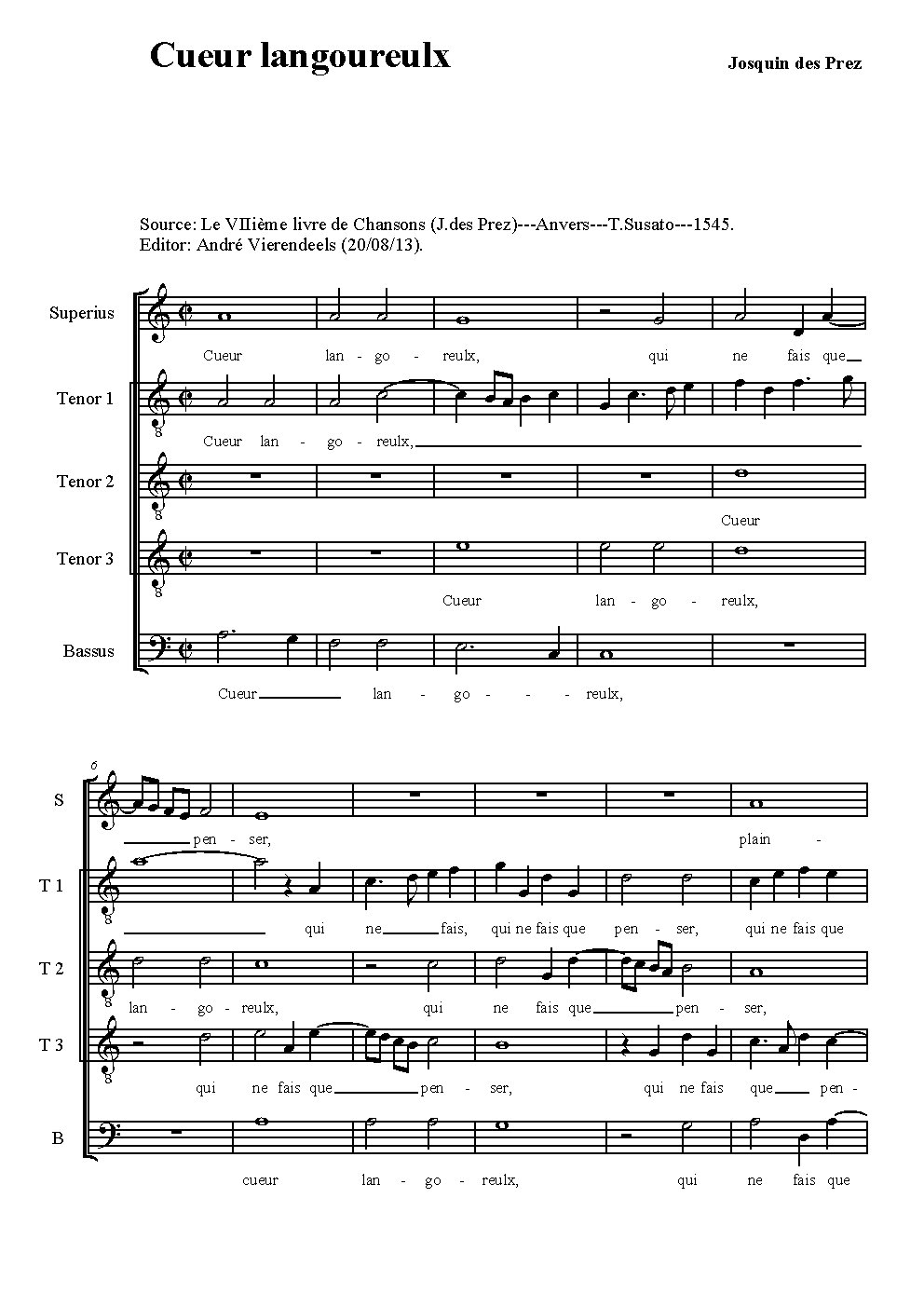 Cueur langoureulx - Choir Script PDF Thumbnail
