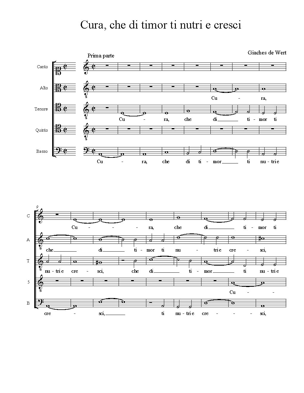 Cura, che di timor ti nutri e cresci - Choir Script PDF Thumbnail
