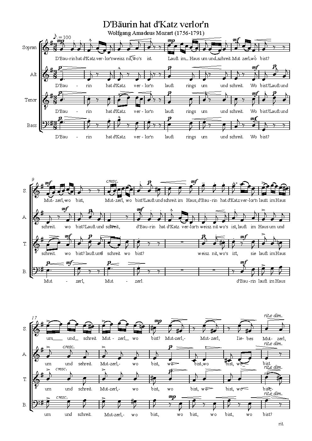D'Bäurin hat d'Katz verlor'n - Choir Script PDF Thumbnail