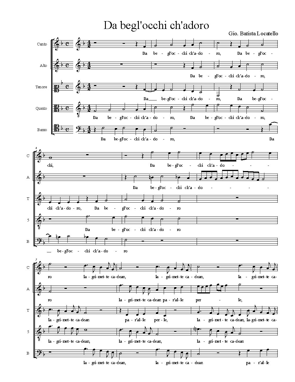 Da begl'occhi ch'adoro - Choir Script PDF Thumbnail