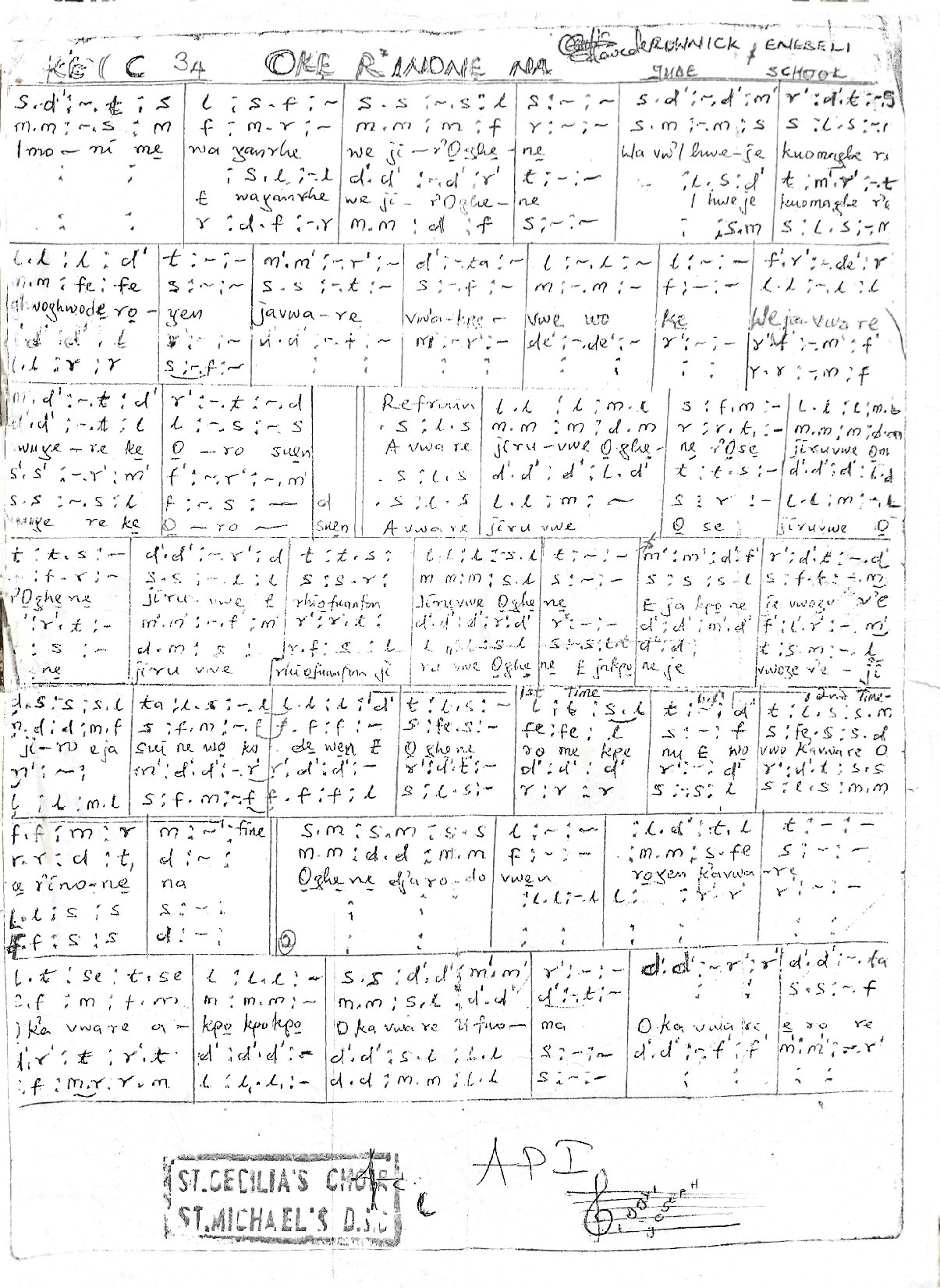 Oke R Inone Na - Download Choir Script PDF