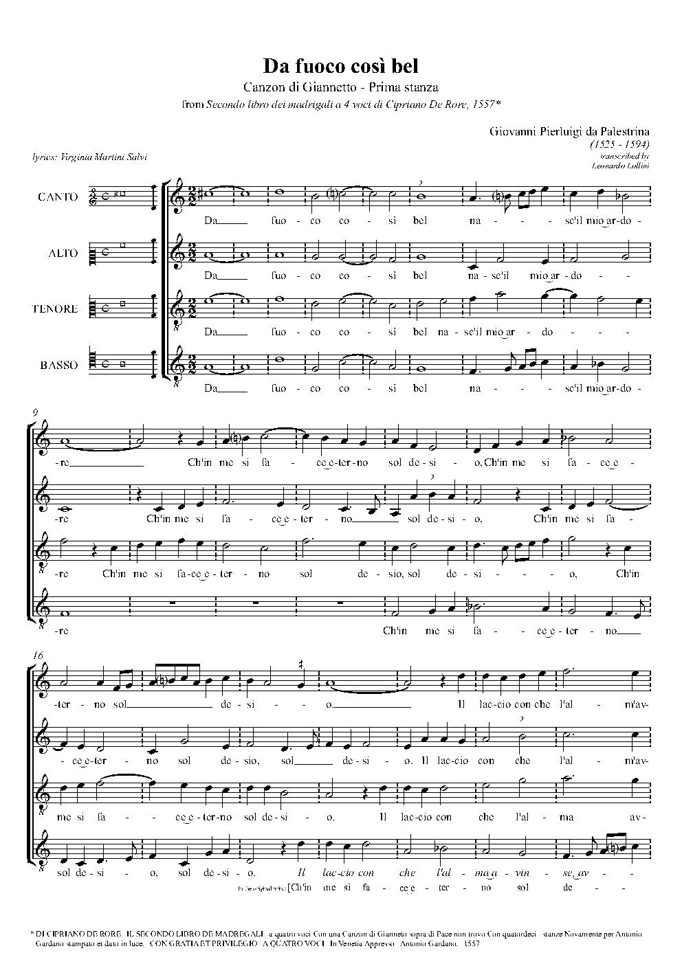 Da fuoco così bel (Prima stanza) - Choir Script PDF Thumbnail