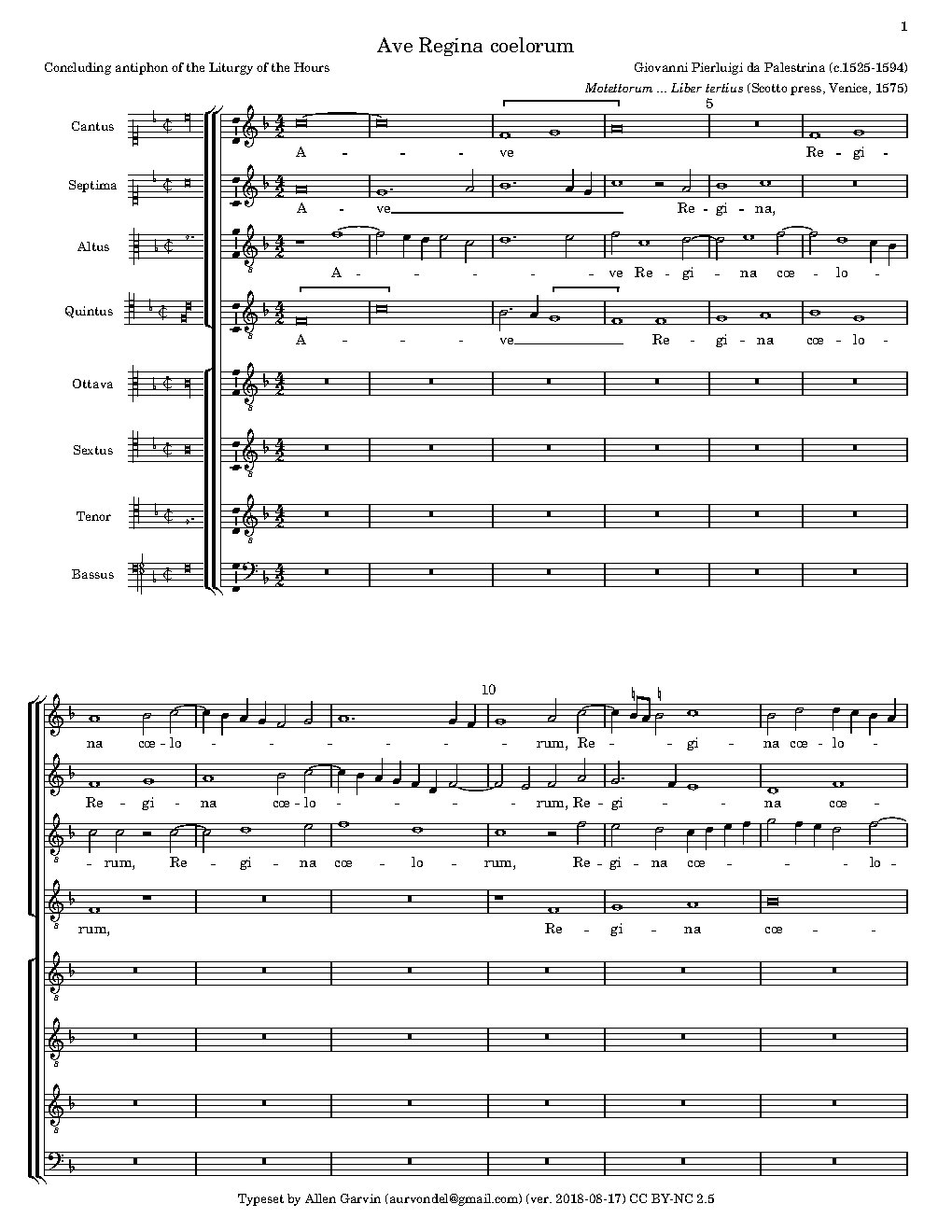 Ave Regina coelorum a 8 (1575)