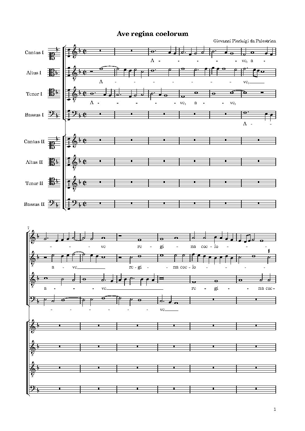 Ave Regina coelorum a 8 (not to be confused with Ave Regina coelorum a 8 (1575) (Giovanni Pierluigi da Palestrina)) - Choir Script PDF Thumbnail