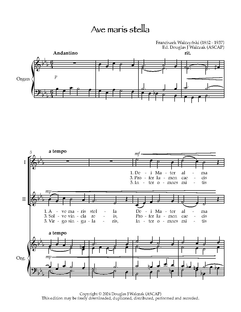 Ave maris stella in E Flat - Choir Script PDF Thumbnail