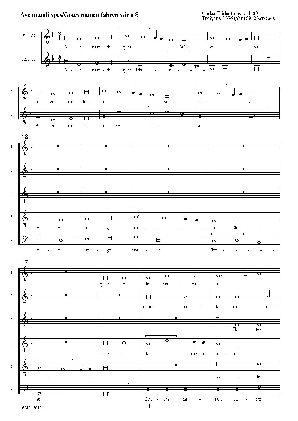 Ave mundi spes/Gotes namen fahren wir a 8 - Choir Script PDF Thumbnail